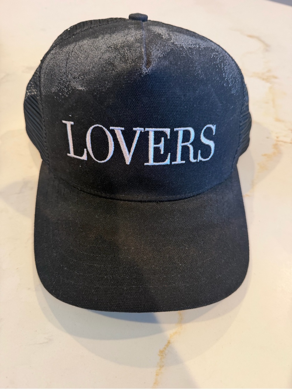 Amiri Black 'LOVERS' Embroidered Trucker Hat